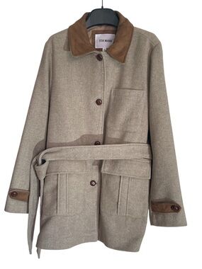 Steve Madden Women's Belted Single-Breasted Jacket with Brown Suede Accents sz L